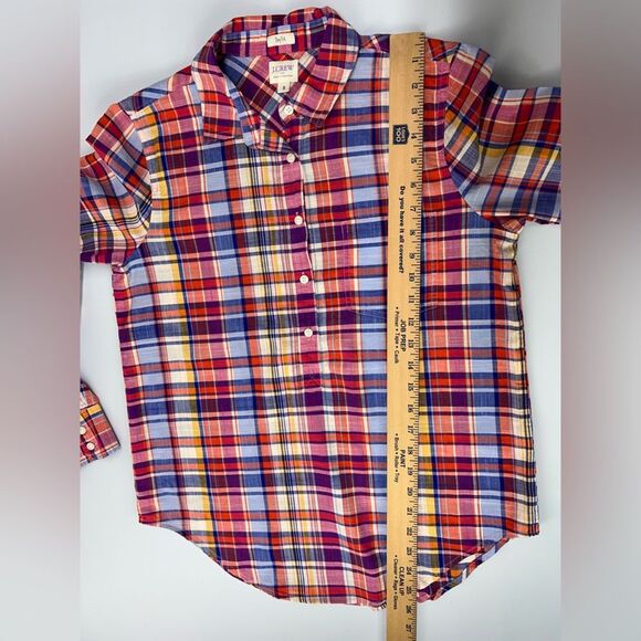 J Crew Factory Popover Red Pink Plaid Long Sleeve Blouse Boy Fit Womens Small - Picture 5 of 7